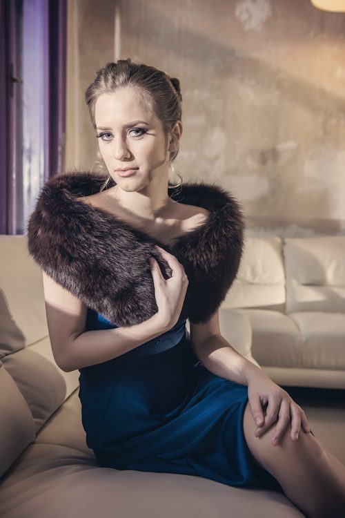 Fur coat for women made from natural polar fox fur