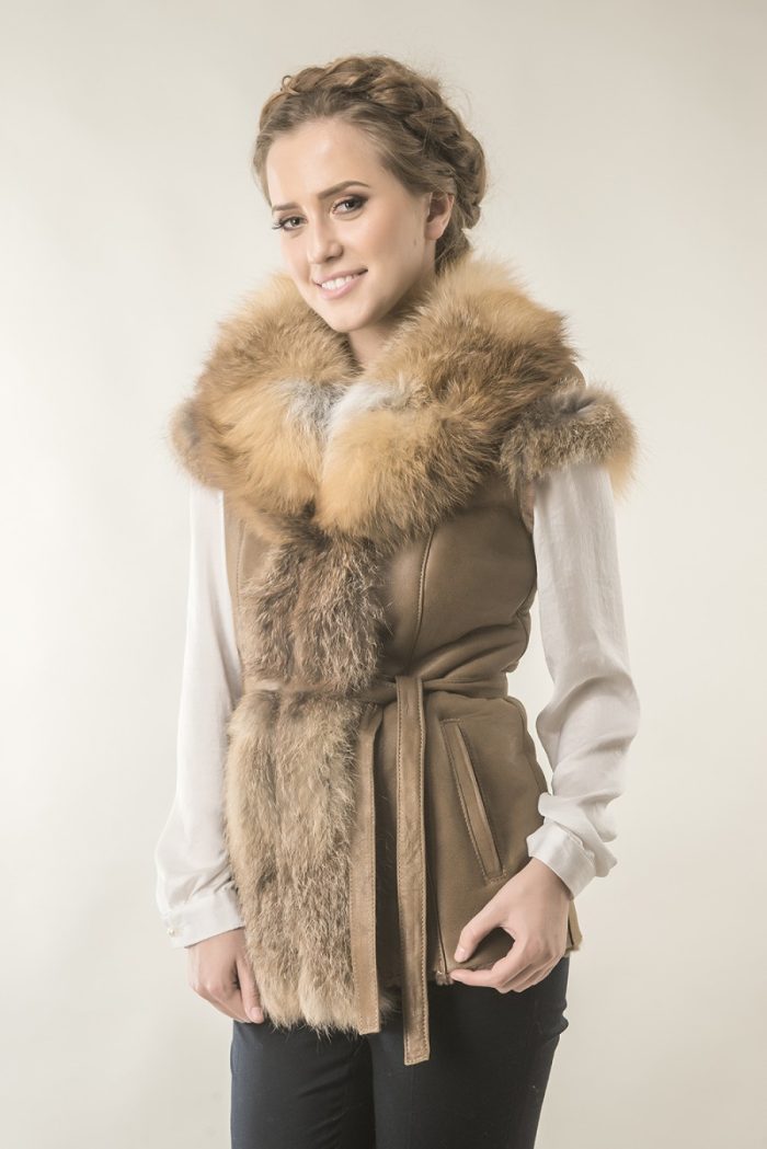 Womens fur gilet with natural lamb fur and fox fur