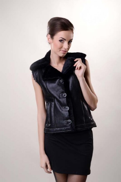 Black womens fur gilet made from nappa leather and lambswool