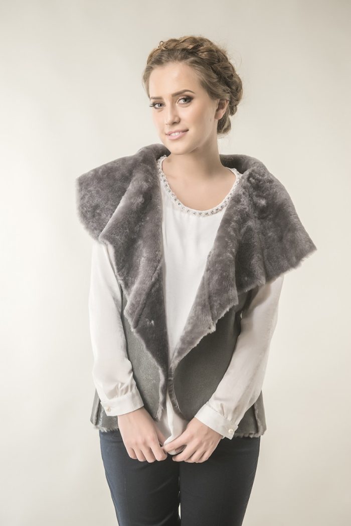 Grey womens fur gilet made from nappa lambskin and natural lamb fur